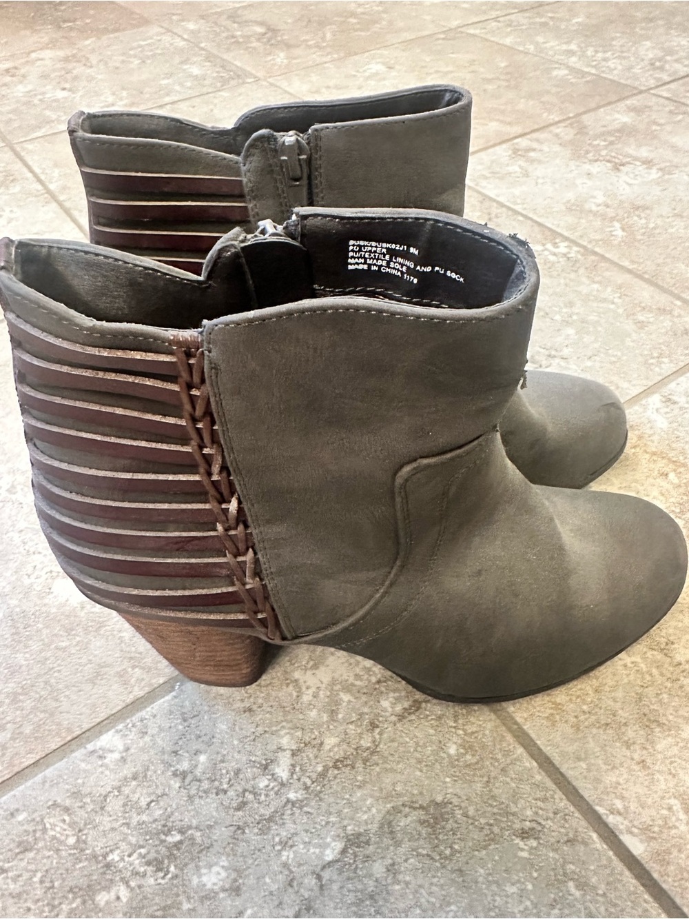 Madden Girl Olive Green Suede Ankle Booties with Striped Wood Heel